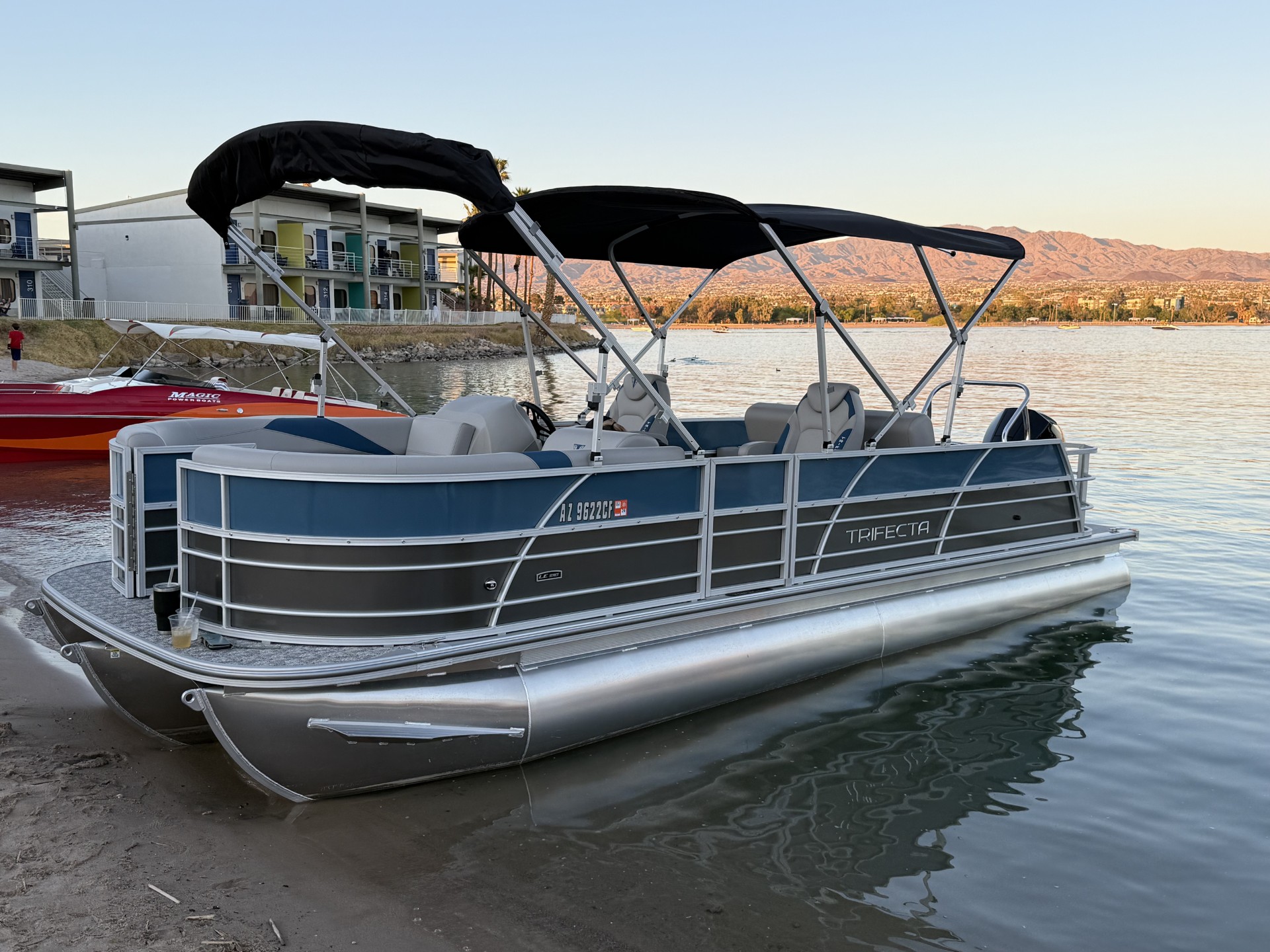 2025 Trifecta 200hp Tritoon (Blue) rental at Lake Havasu City, AZ